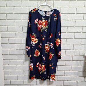 Plus Navy  Long Sleeve Floral Dress. Size XXL NWT